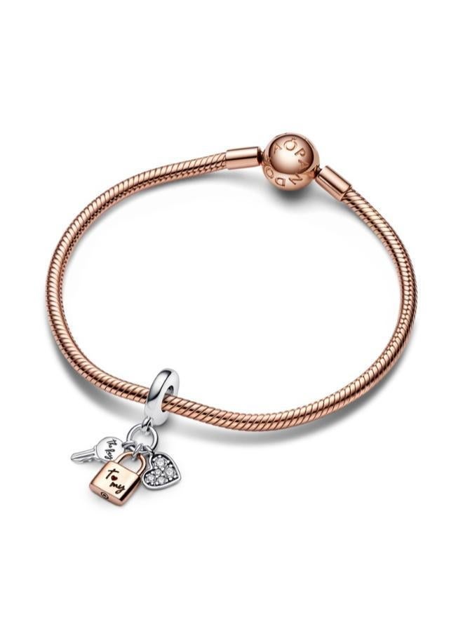 PANDORA Two-tone Key, Padlock & Heart Triple Dangle Charm - Image 2